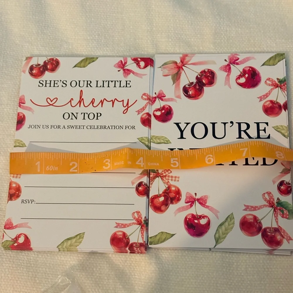Baby shower invitations brand new “she’s our little cherry on top” theme 🍒 30